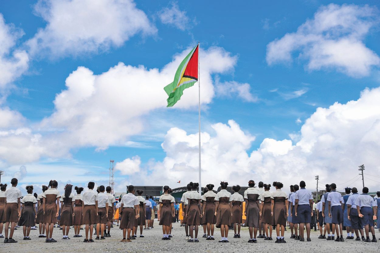 Guyana flag and celebration decorations for the Diamond Jubilee